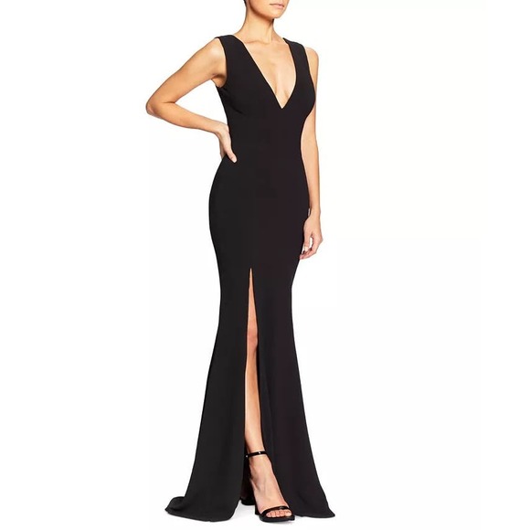 DRESS THE POPULATION *SALE* NWT $198 Sandra Plunging V Neck Black Maxi Size XXS - Picture 3 of 12